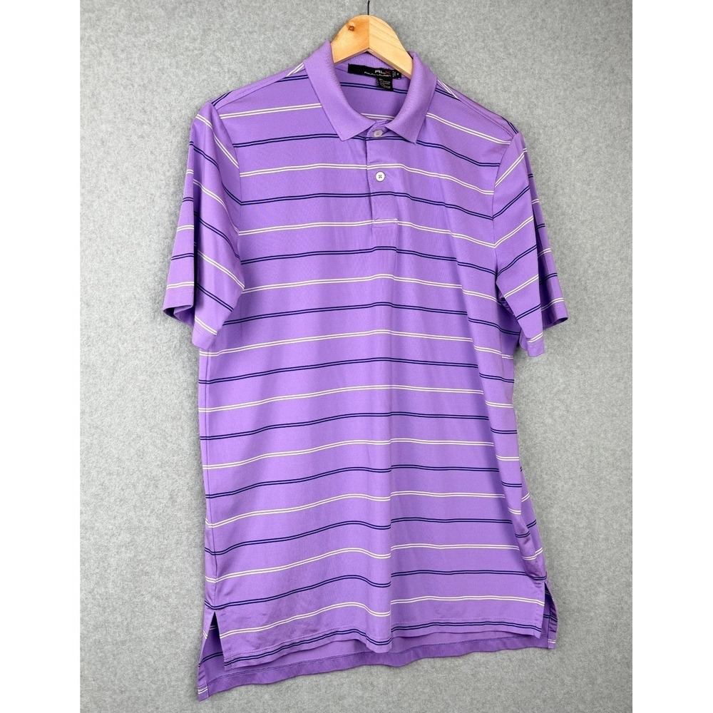 RLX Ralph Lauren Polo Shirt Men Medium Purple Striped Golf Stretch